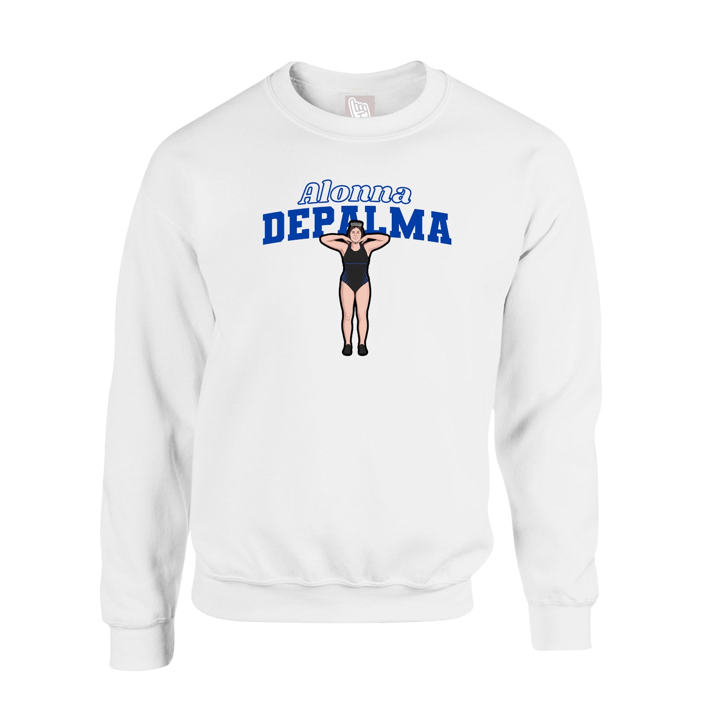 Fleece Crew — Name Arch in White