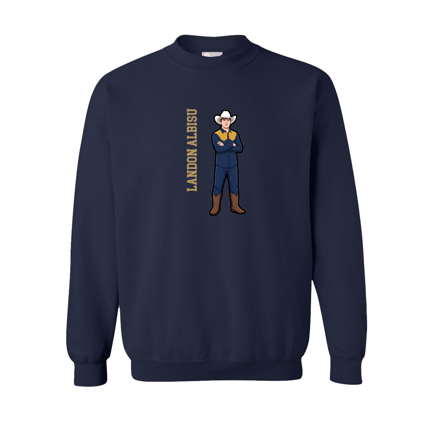 Fleece Crew — Name Vertical in Navy