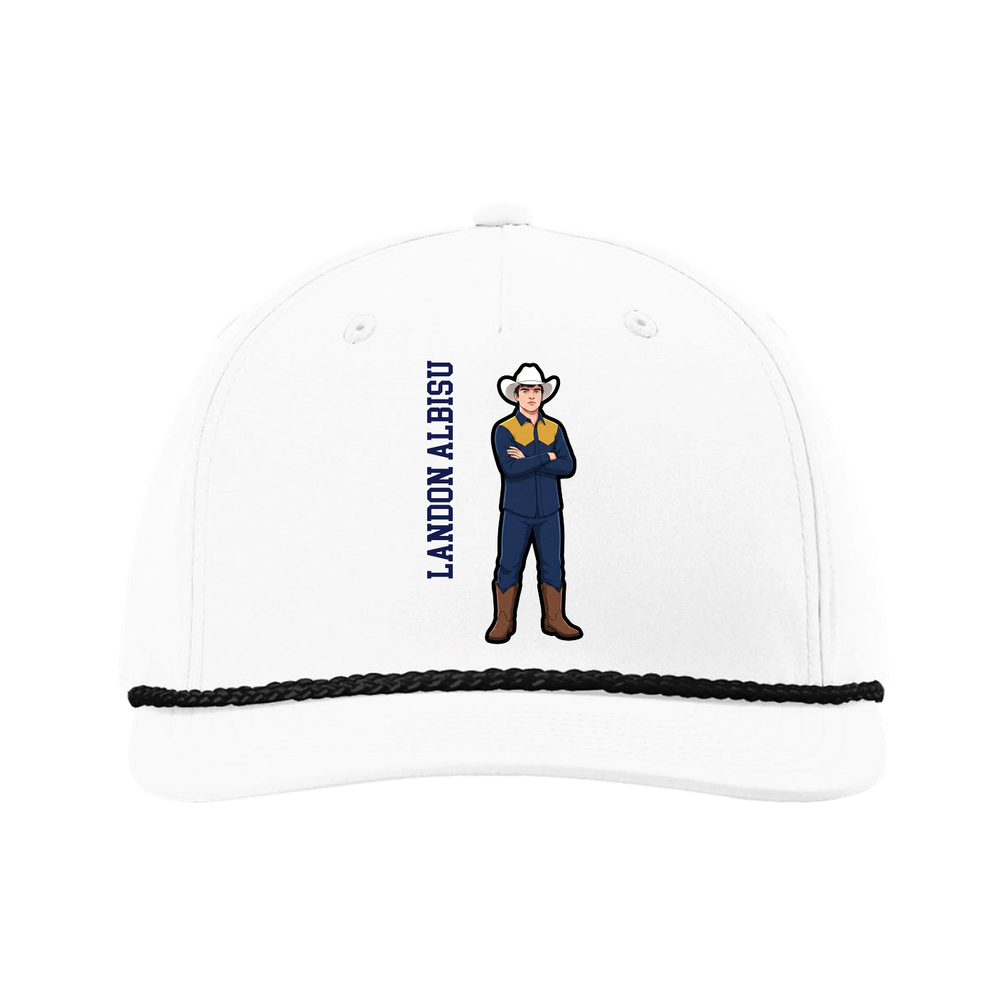 Five-Panel Classic Rope Cap — Name Vertical in White