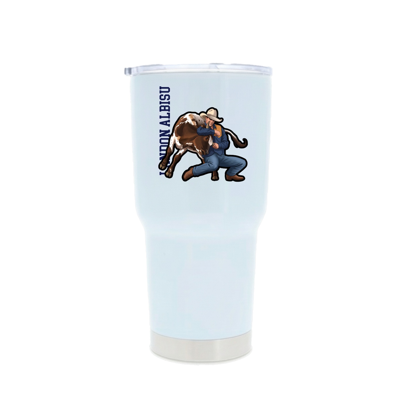30oz Stainless Steel Tumbler — Name Vertical in White