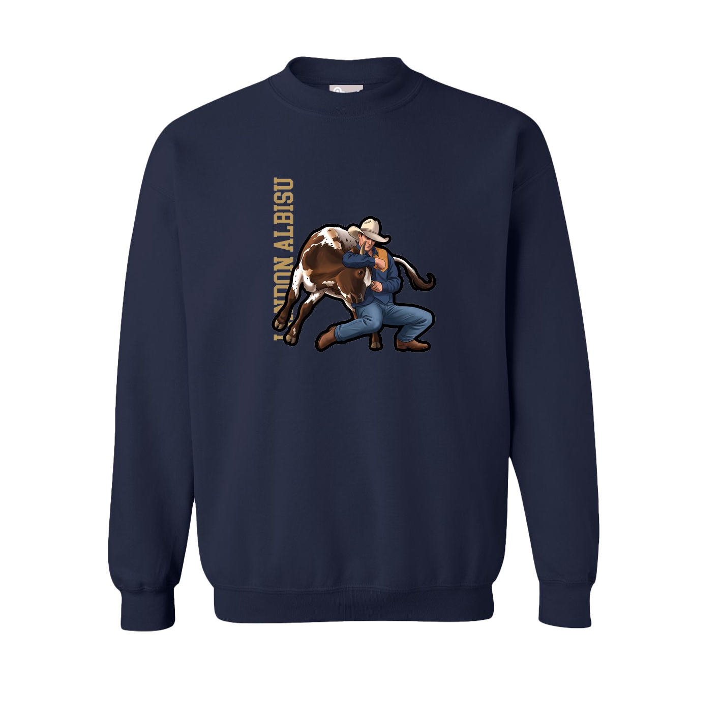 Fleece Crew — Name Vertical in Navy