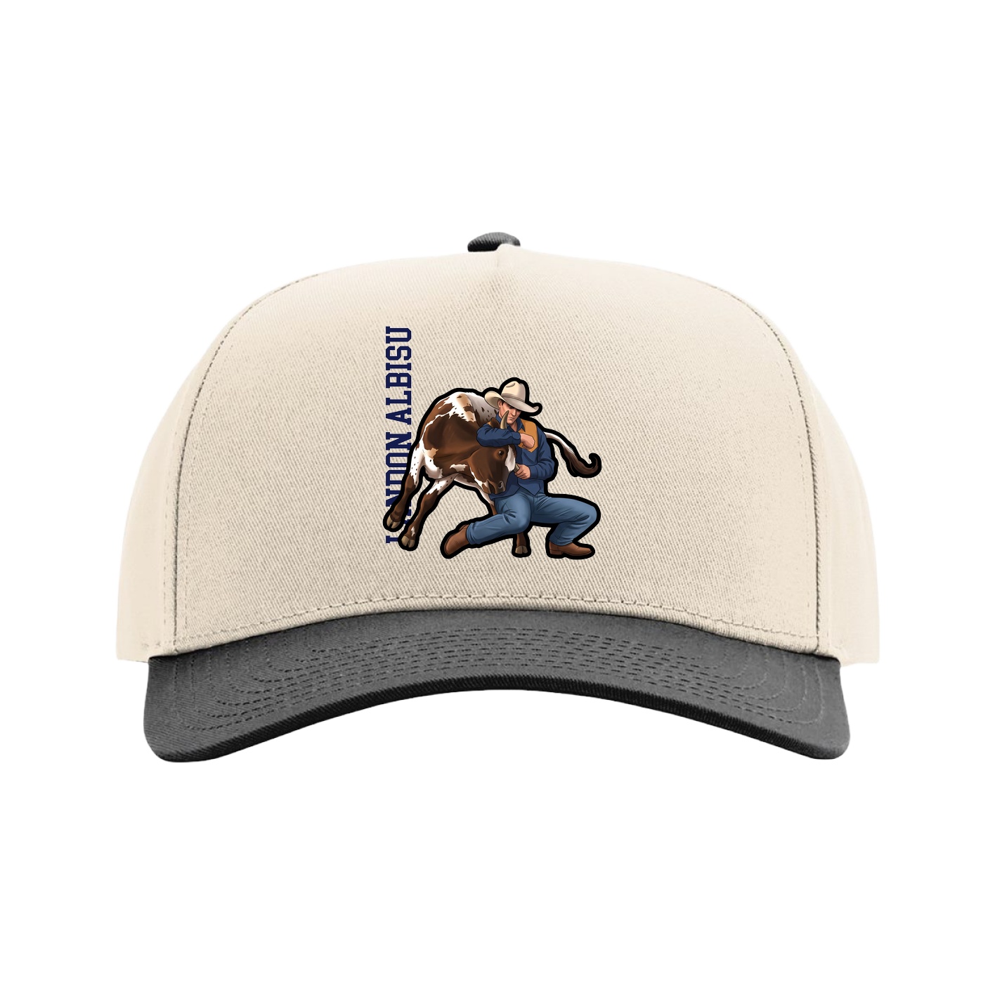 Full Fabric Five-Panel Champ Cap — Name Vertical in Cream/Black