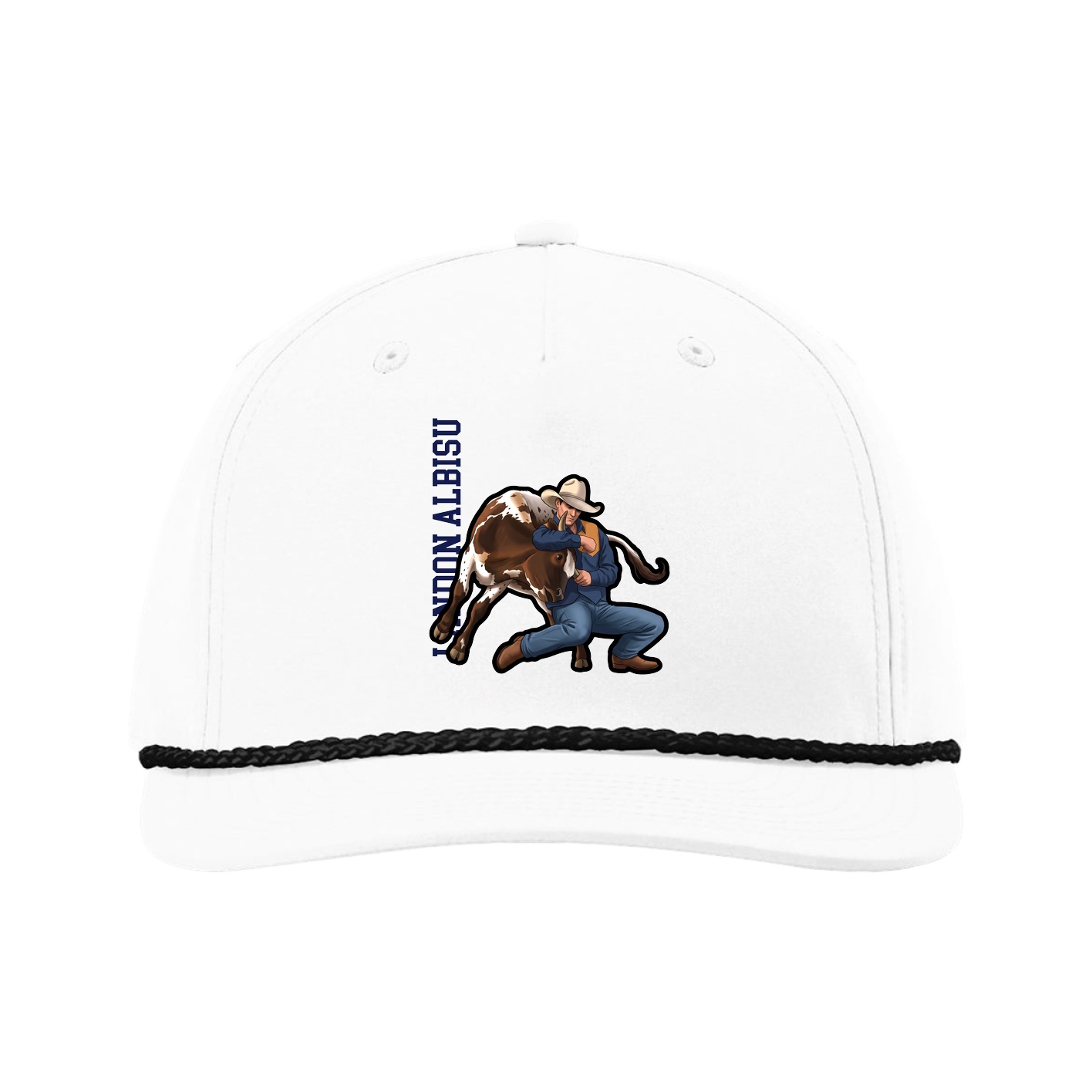Five-Panel Classic Rope Cap — Name Vertical in White