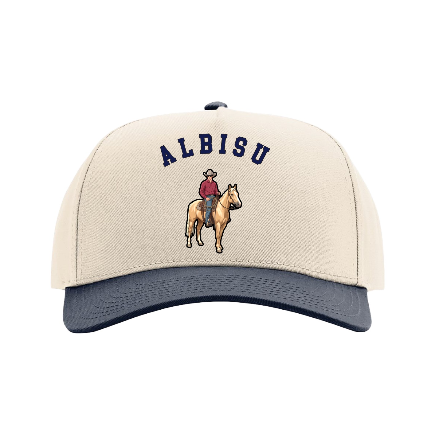 Full Fabric Five-Panel Champ Cap — Shirsey Arch in Cream/Navy