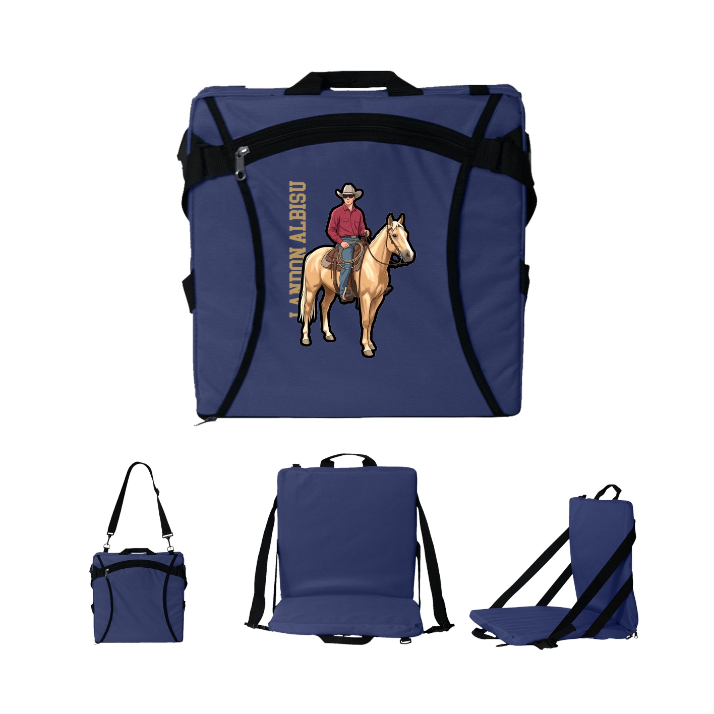 Folding Stadium Seat — Name Vertical in Navy
