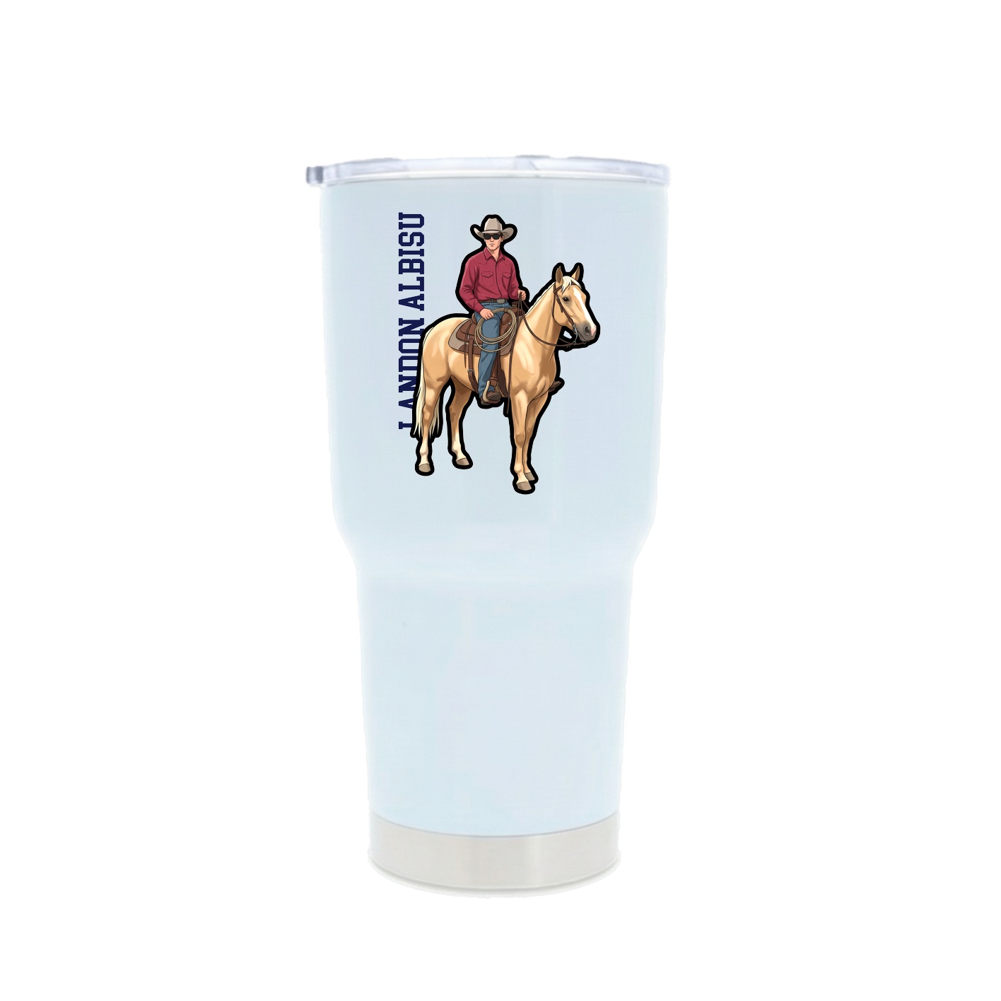 30oz Stainless Steel Tumbler — Name Vertical in White