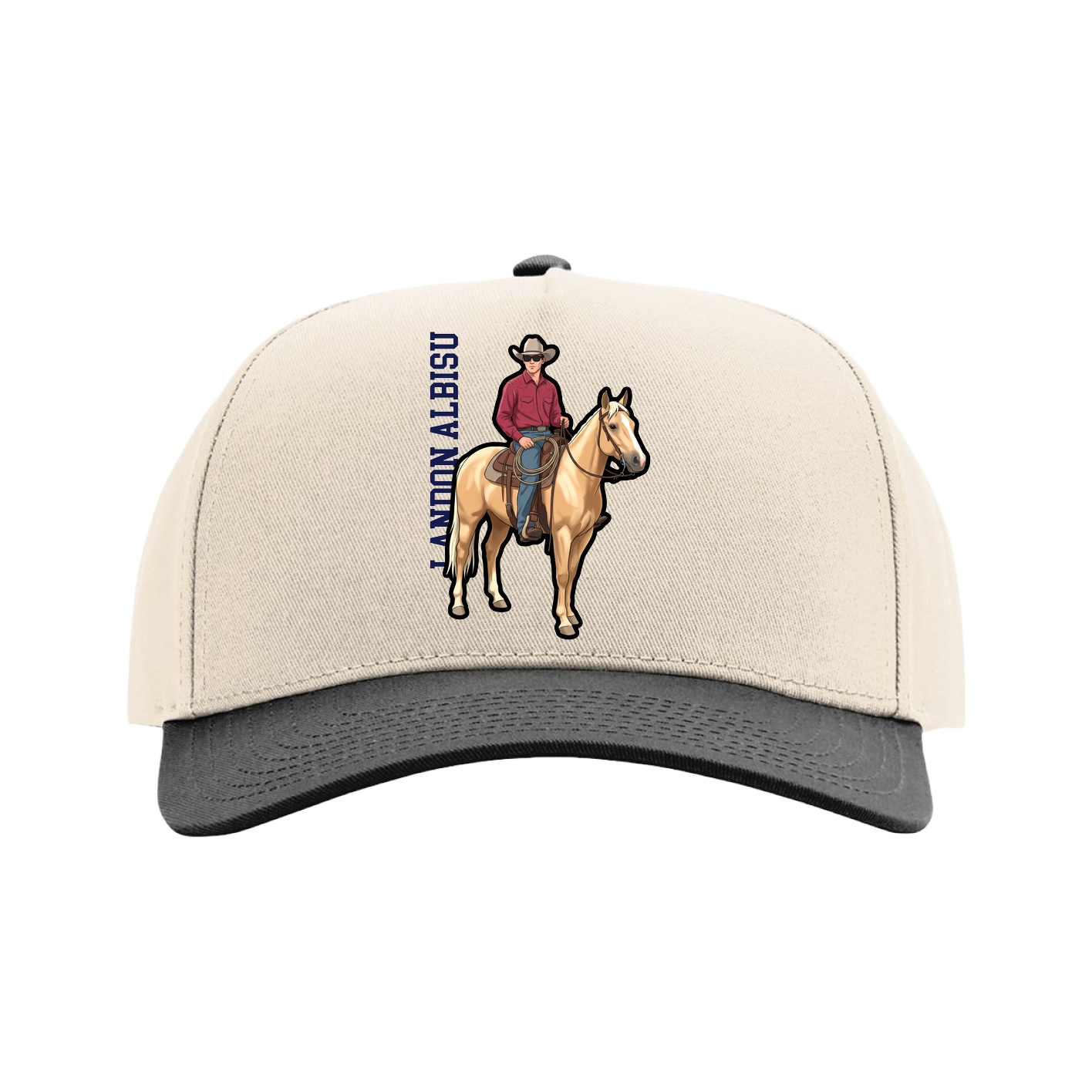 Full Fabric Five-Panel Champ Cap — Name Vertical in Cream/Black