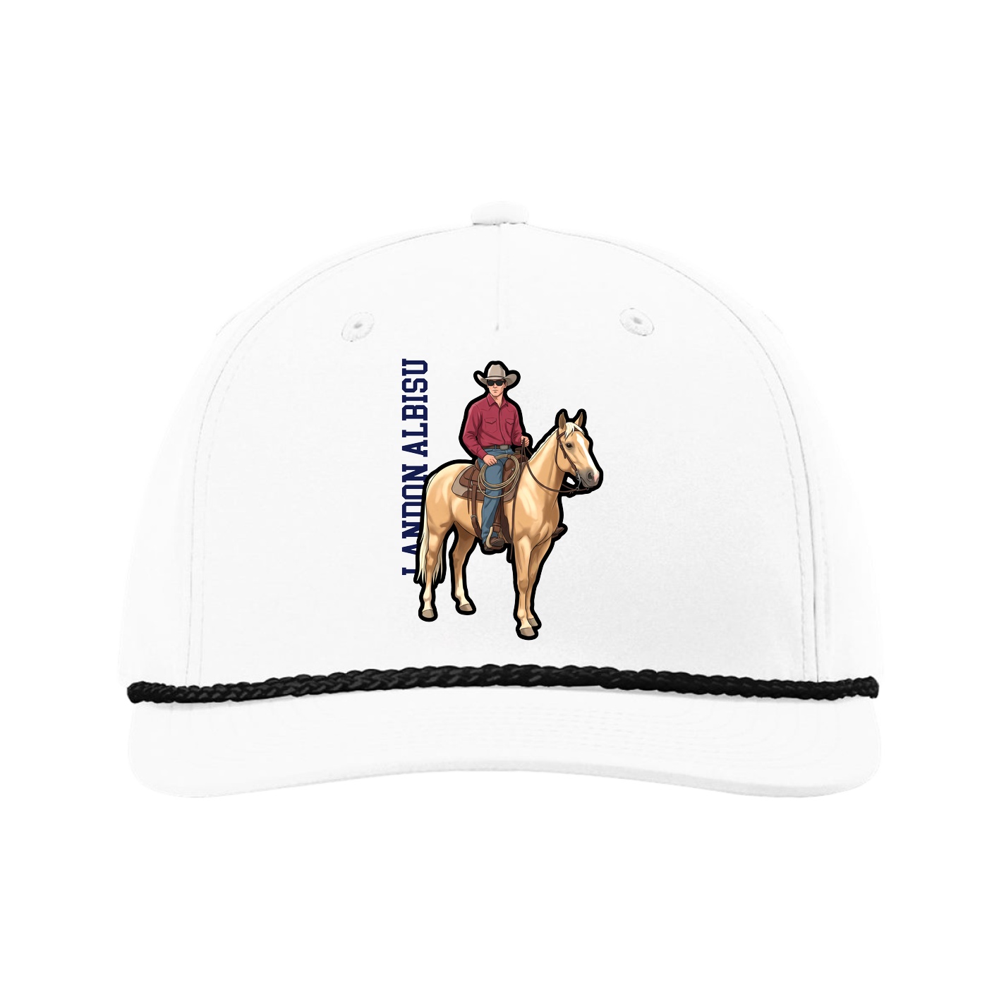 Five-Panel Classic Rope Cap — Name Vertical in White