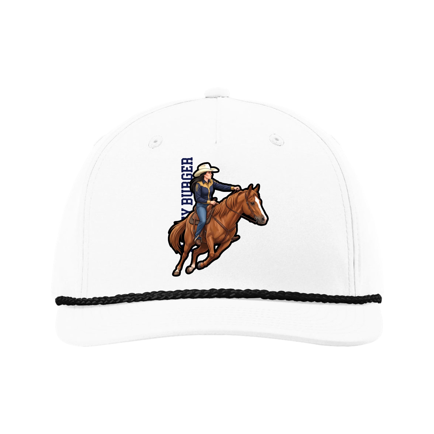 Five-Panel Classic Rope Cap — Name Vertical in White