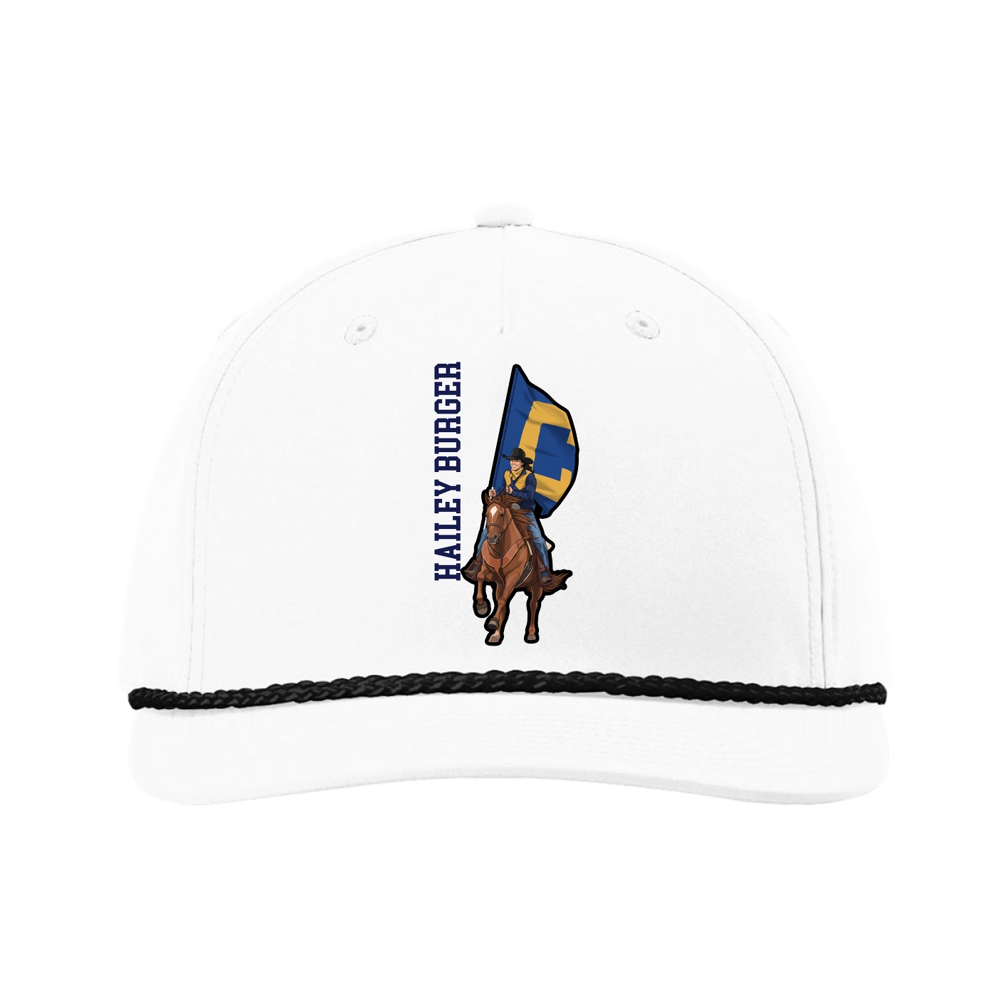 Five-Panel Classic Rope Cap — Name Vertical in White