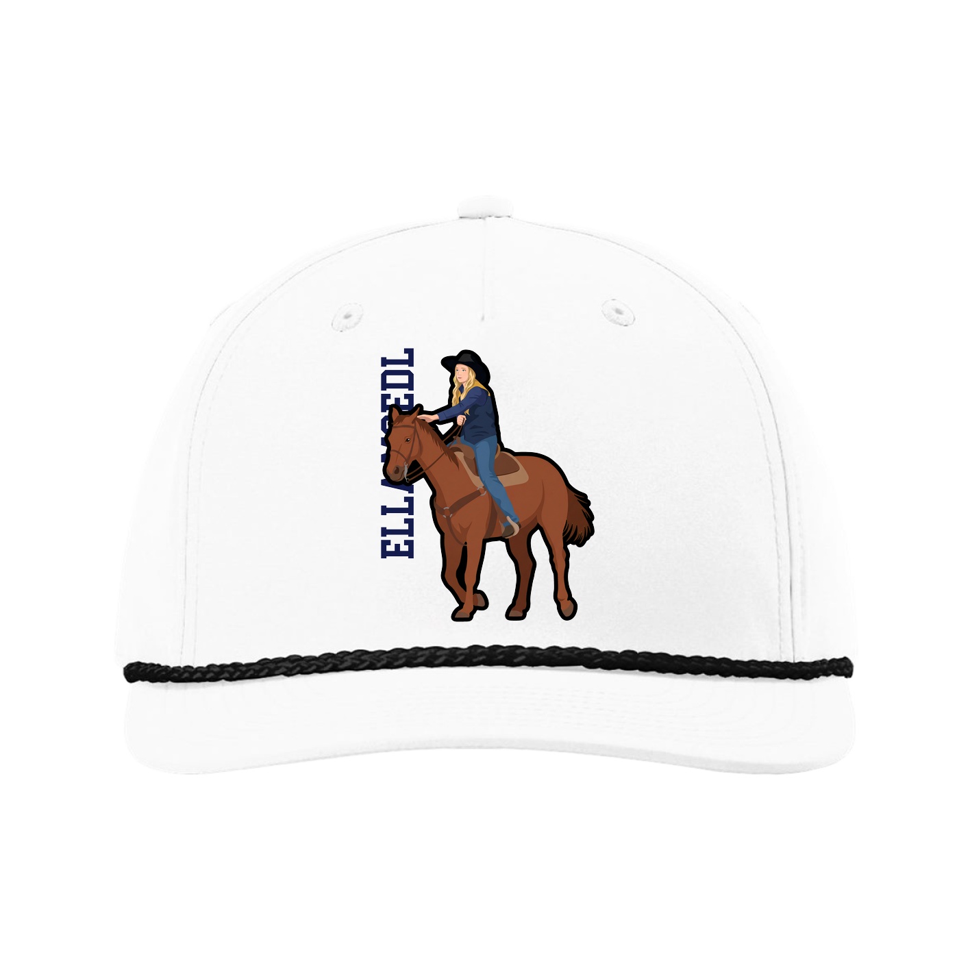 Five-Panel Classic Rope Cap — Name Vertical in White
