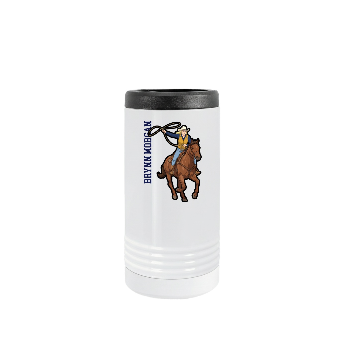 Slim Beverage Holder — Name Vertical in White