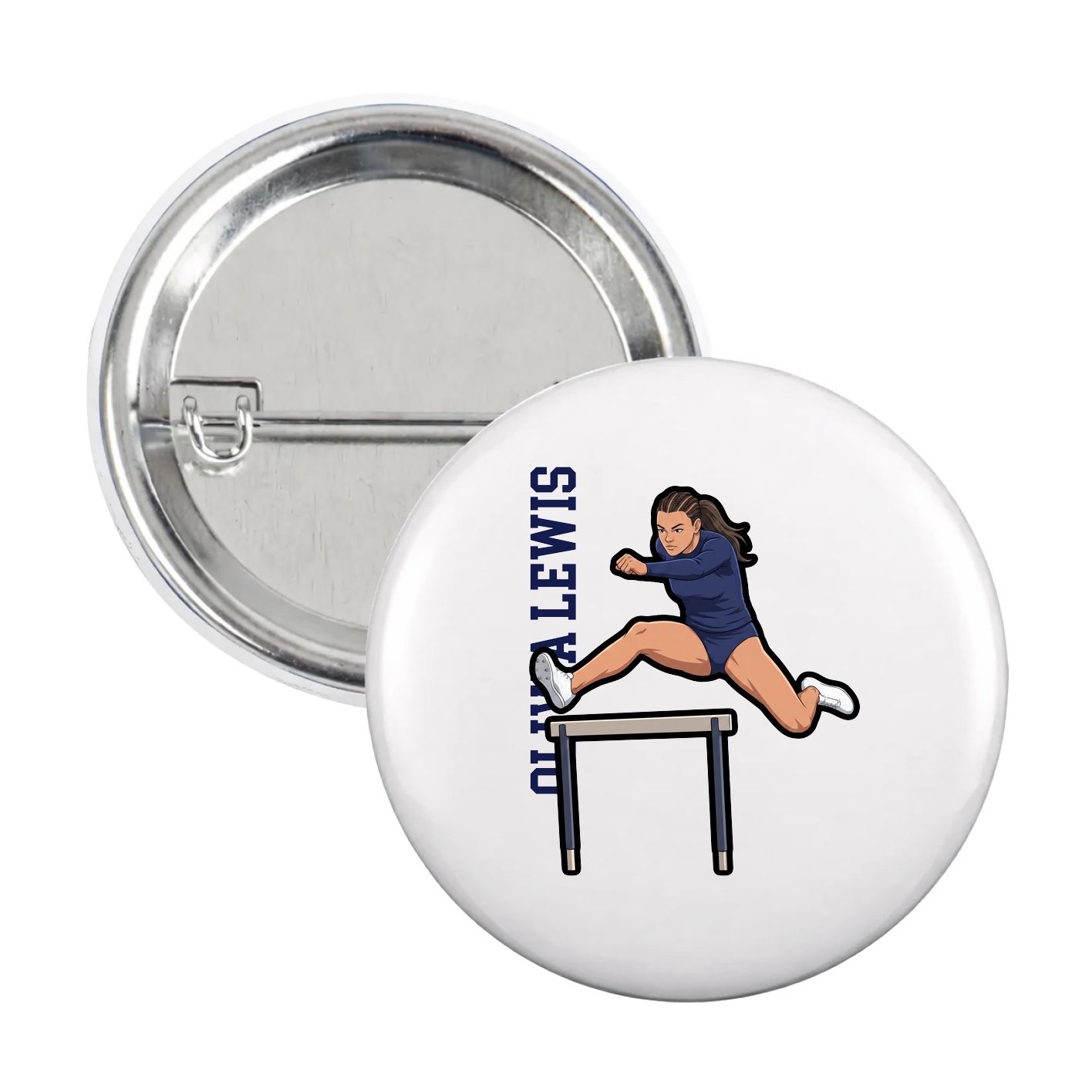 Game Day Button — Name Vertical in White