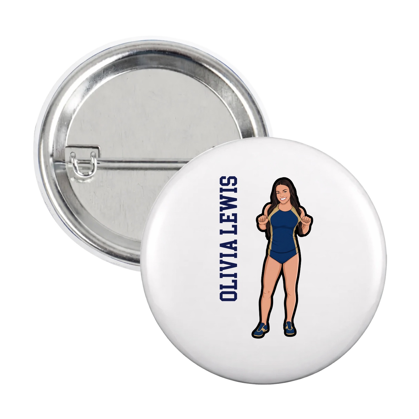 Game Day Button — Name Vertical in White