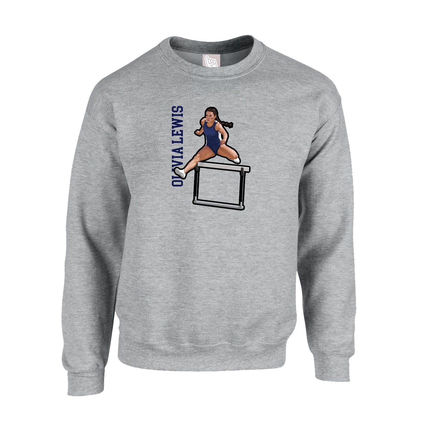Fleece Crew — Name Vertical in Grey