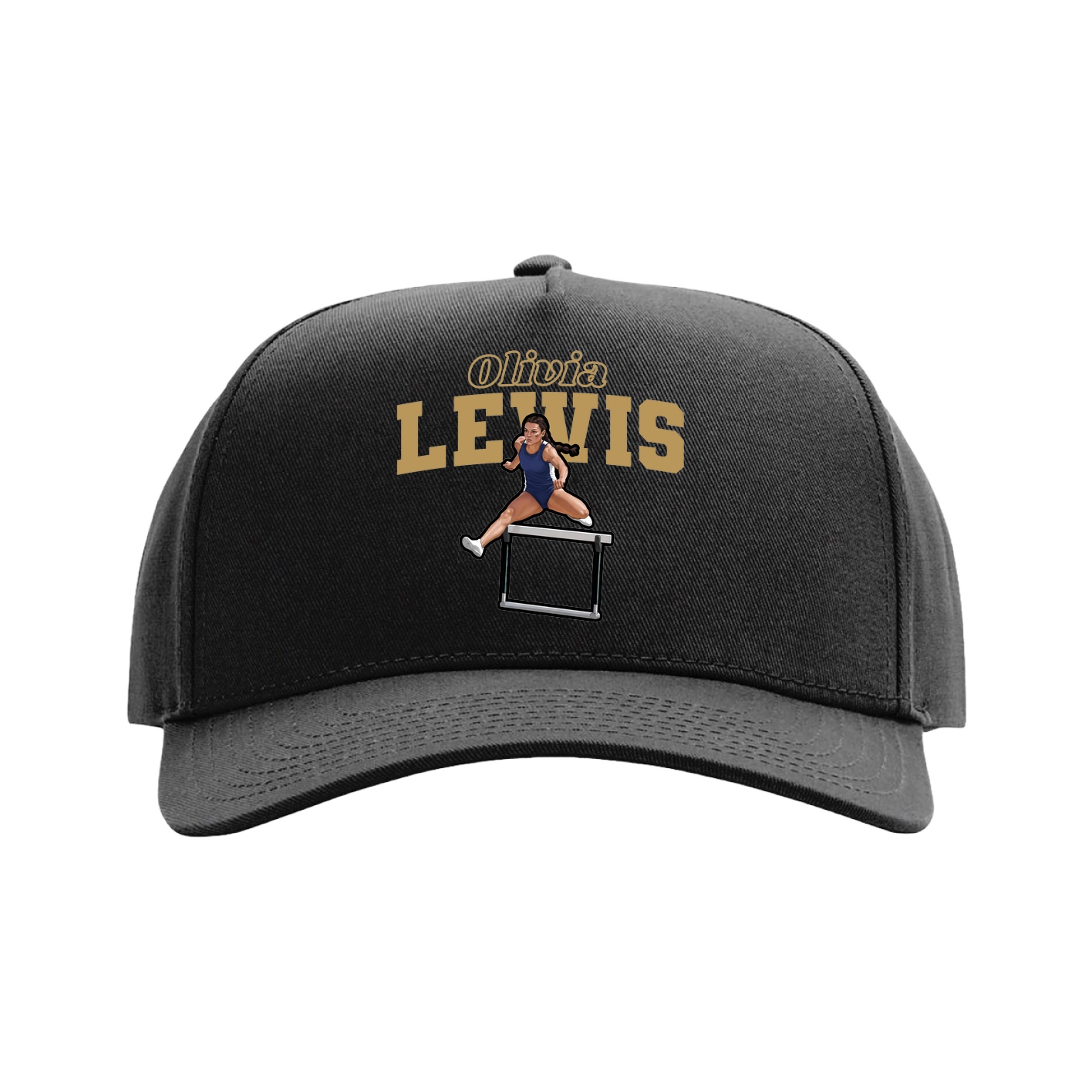 Full Fabric Five-Panel Champ Cap — Name Arch in Black