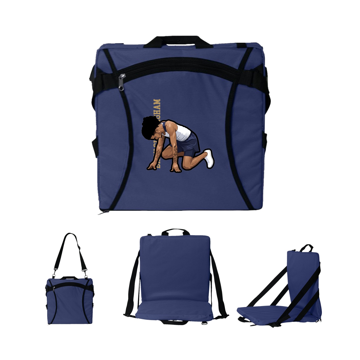 Folding Stadium Seat — Name Vertical in Navy