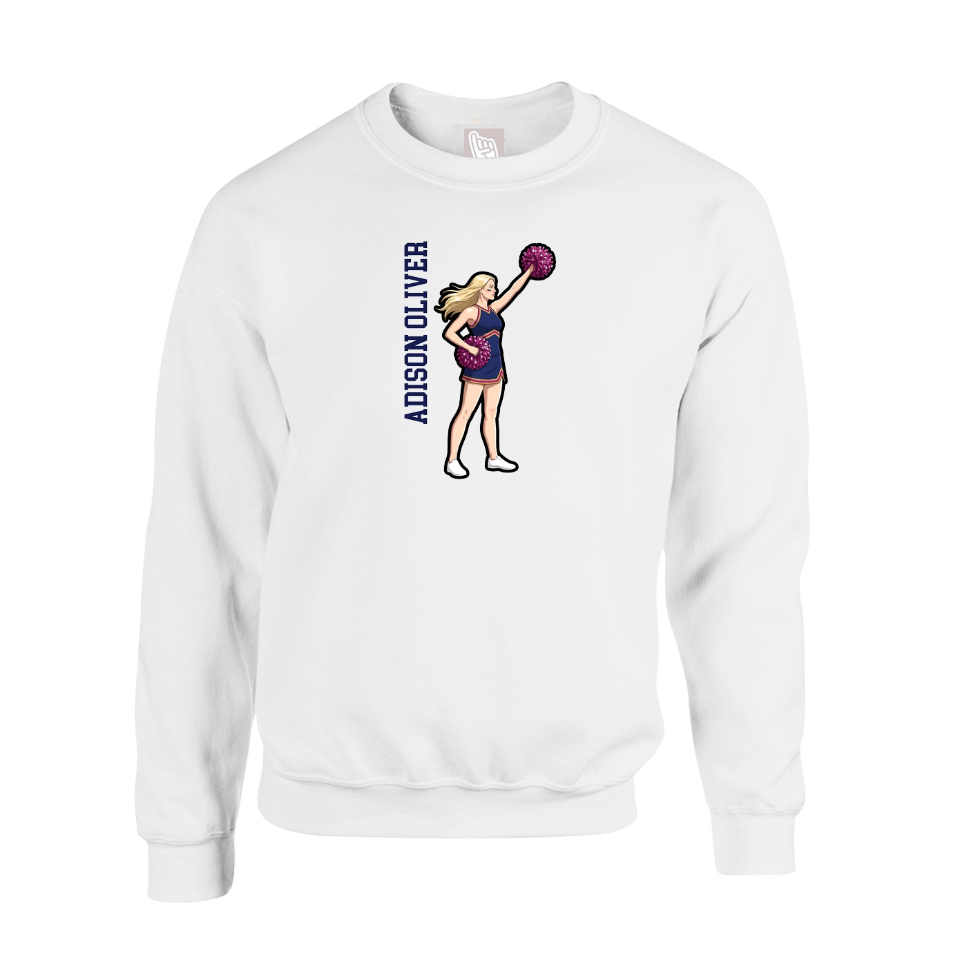 Fleece Crew — Name Vertical in White