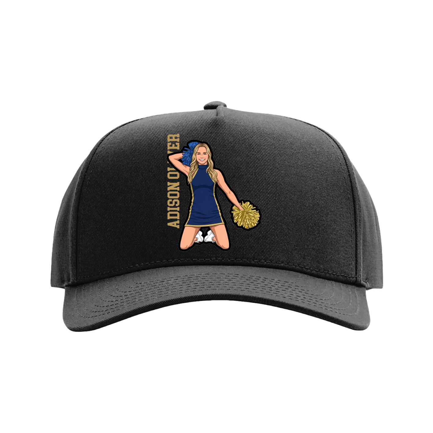 Full Fabric Five-Panel Champ Cap — Name Vertical in Black