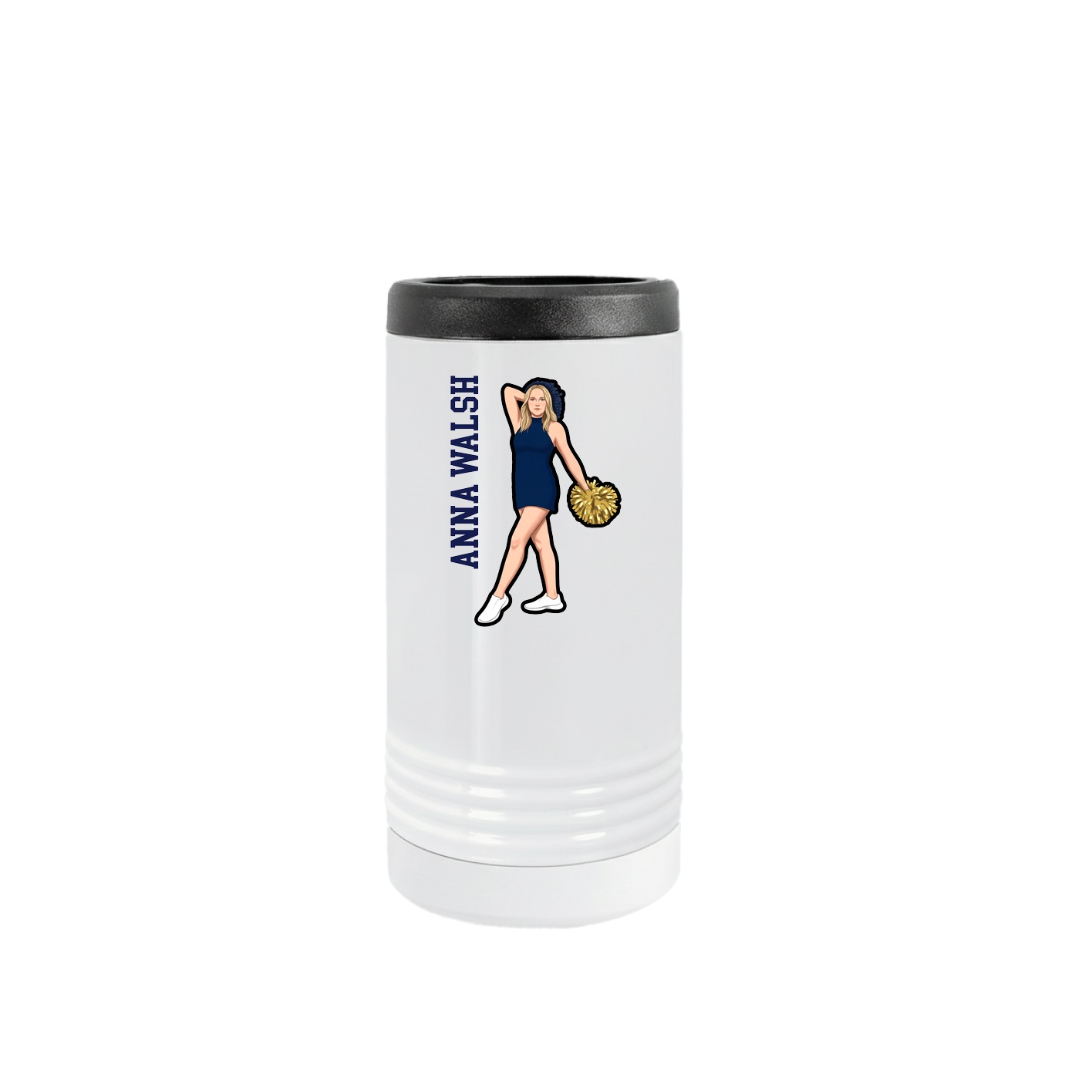 Slim Beverage Holder — Name Vertical in White