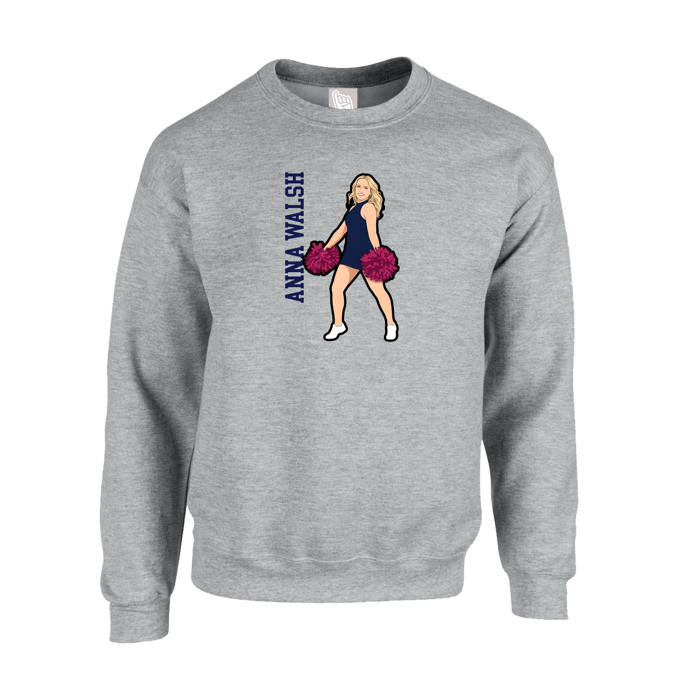 Fleece Crew — Name Vertical in Grey