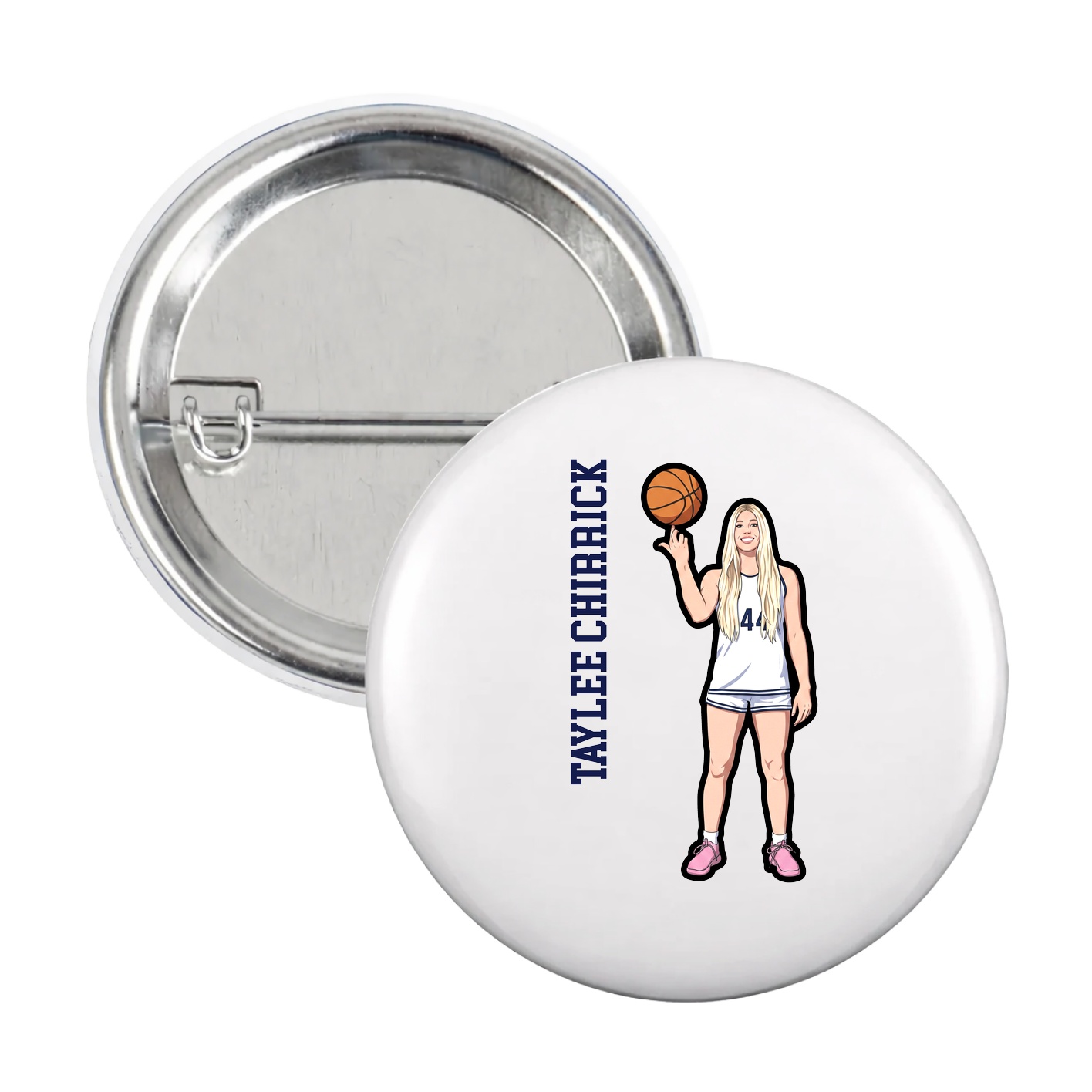Game Day Button — Name Vertical in White