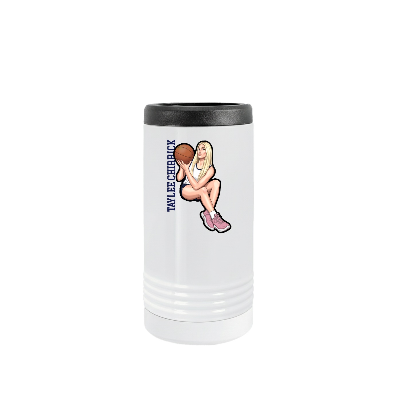 Slim Beverage Holder — Name Vertical in White