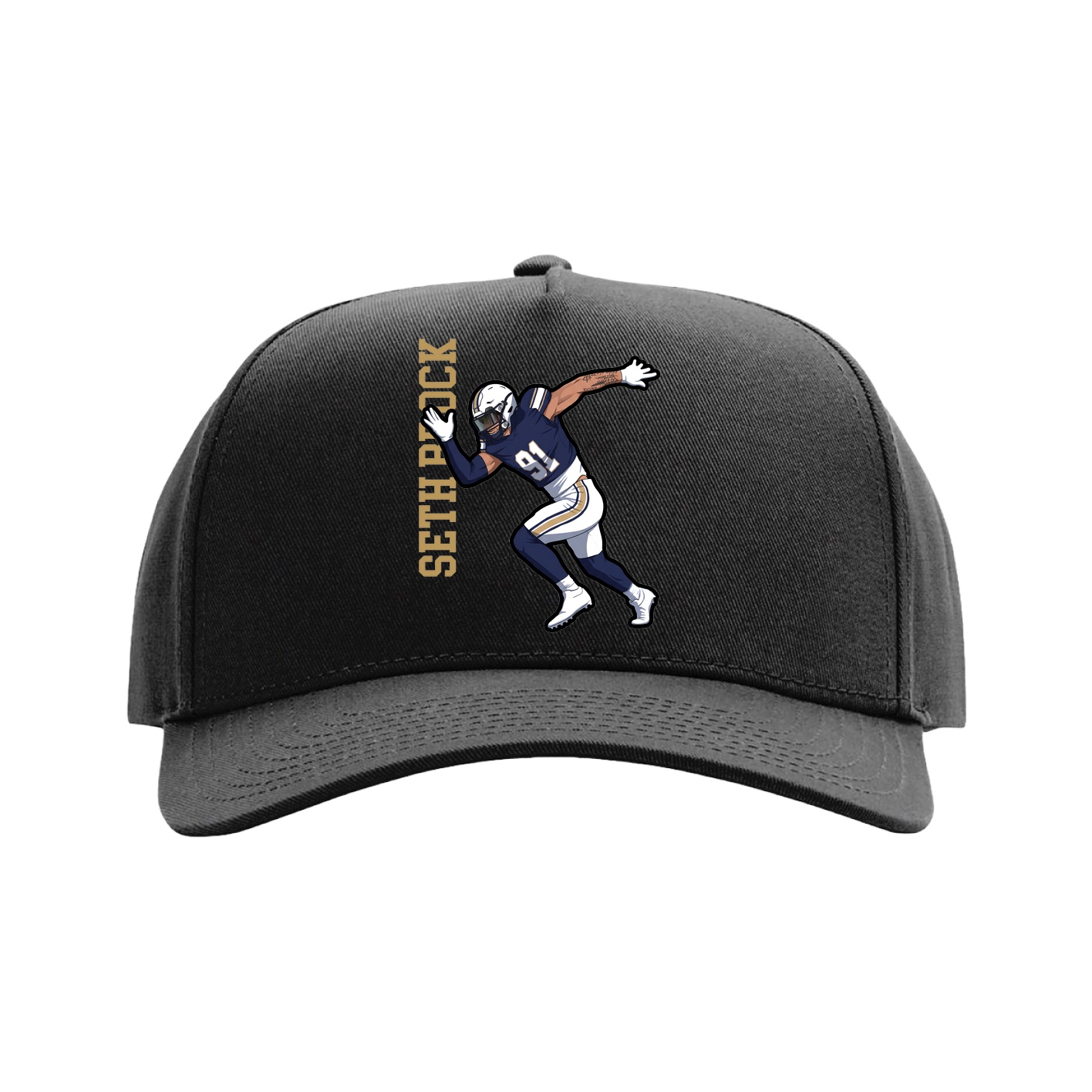 Full Fabric Five-Panel Champ Cap — Name Vertical in Black