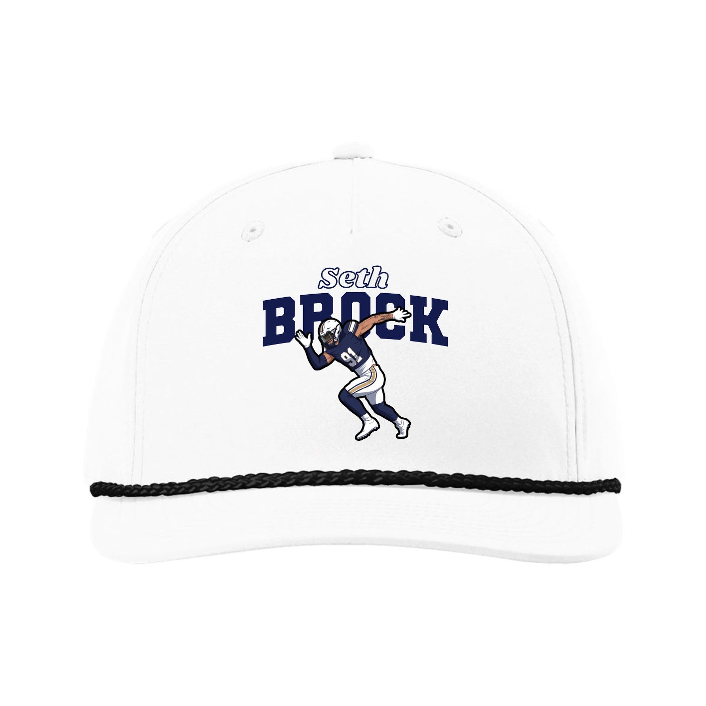 Five-Panel Classic Rope Cap — Name Arch in White