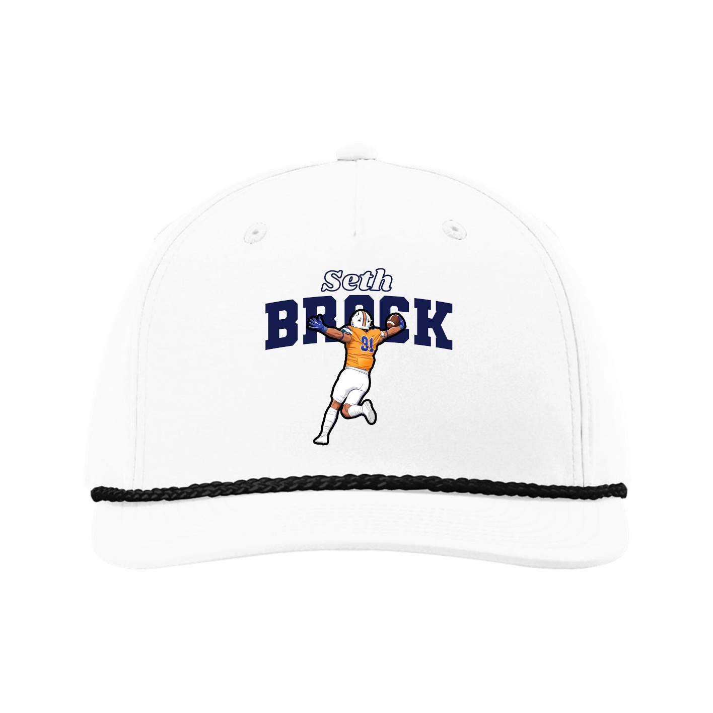 Five-Panel Classic Rope Cap — Name Arch in White
