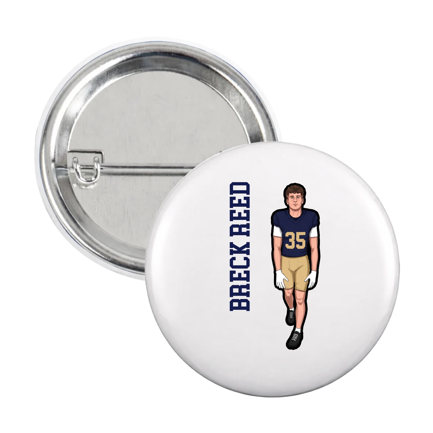 Game Day Button — Name Vertical in White