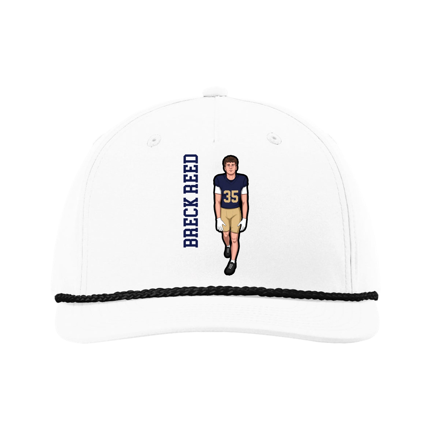 Five-Panel Classic Rope Cap — Name Vertical in White
