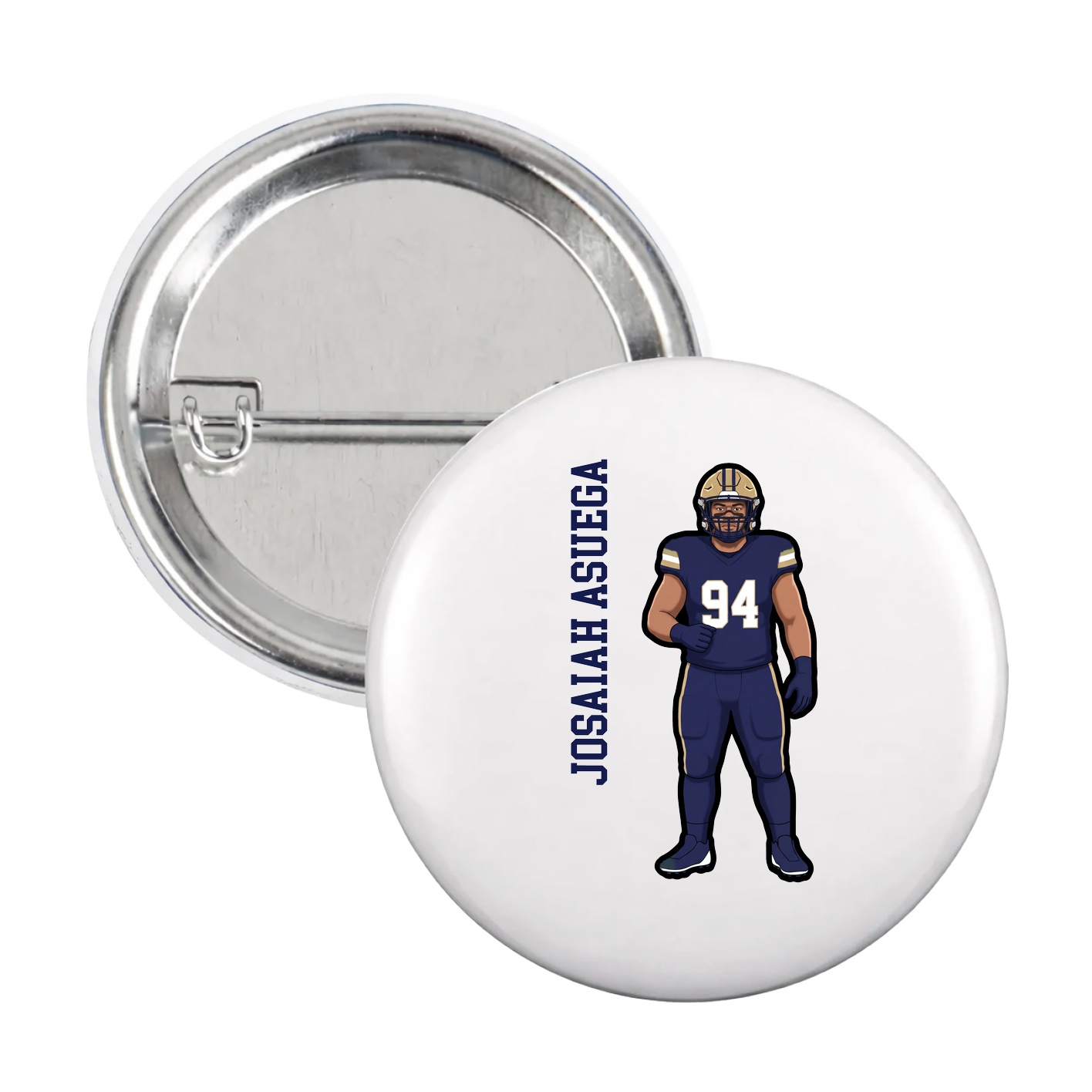 Game Day Button — Name Vertical in White