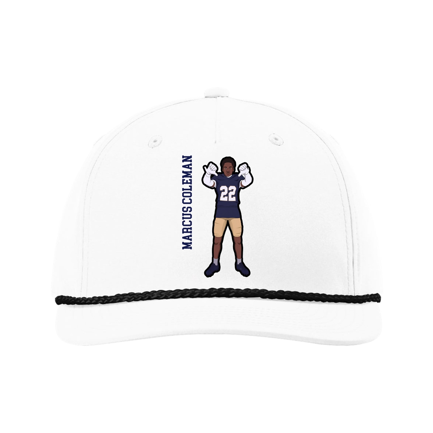 Five-Panel Classic Rope Cap — Name Vertical in White