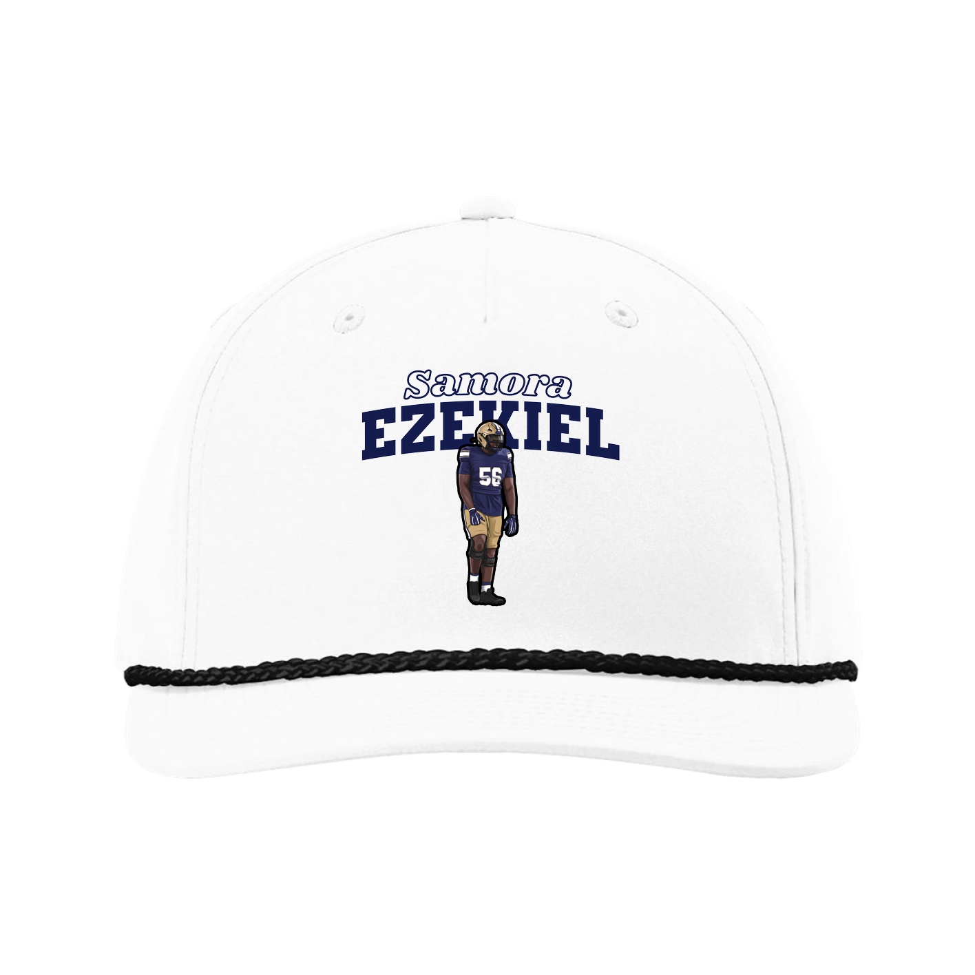 Five-Panel Classic Rope Cap — Name Arch in White