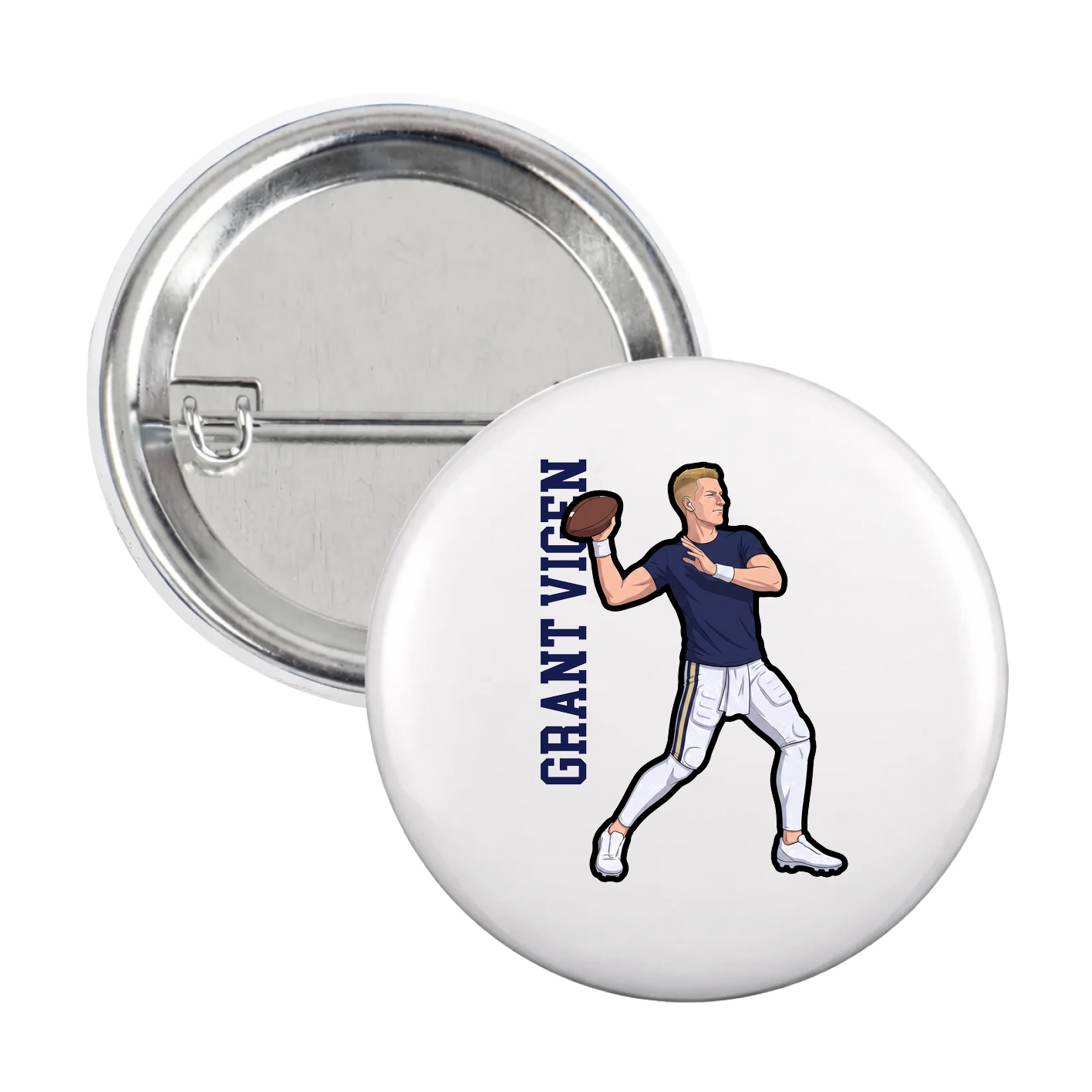 Game Day Button — Name Vertical in White