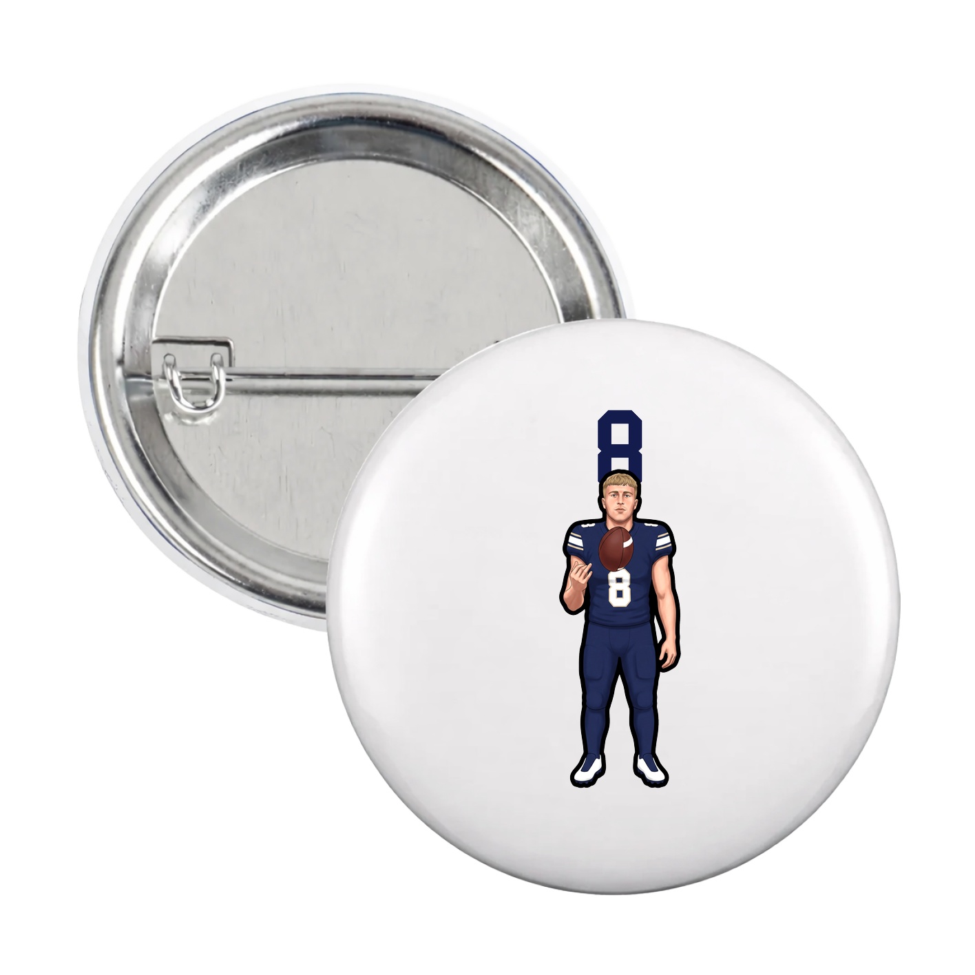 Game Day Button — Number Top in White