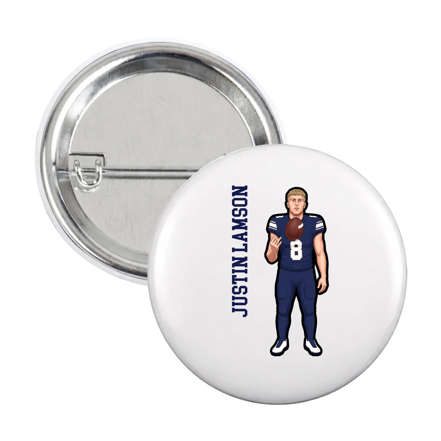 Game Day Button — Name Vertical in White