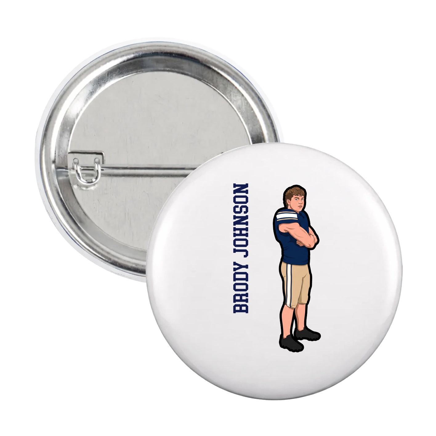 Game Day Button — Name Vertical in White