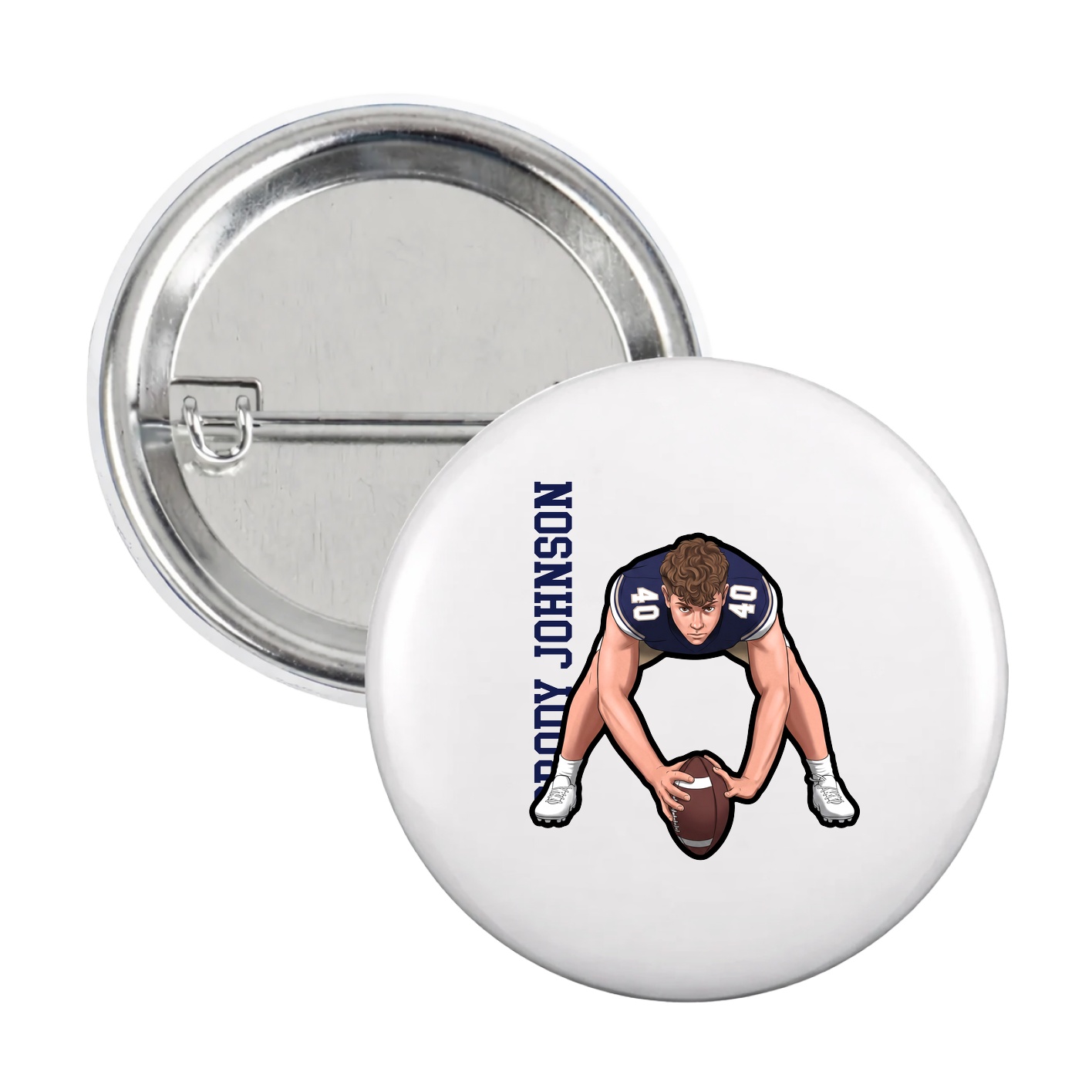 Game Day Button — Name Vertical in White