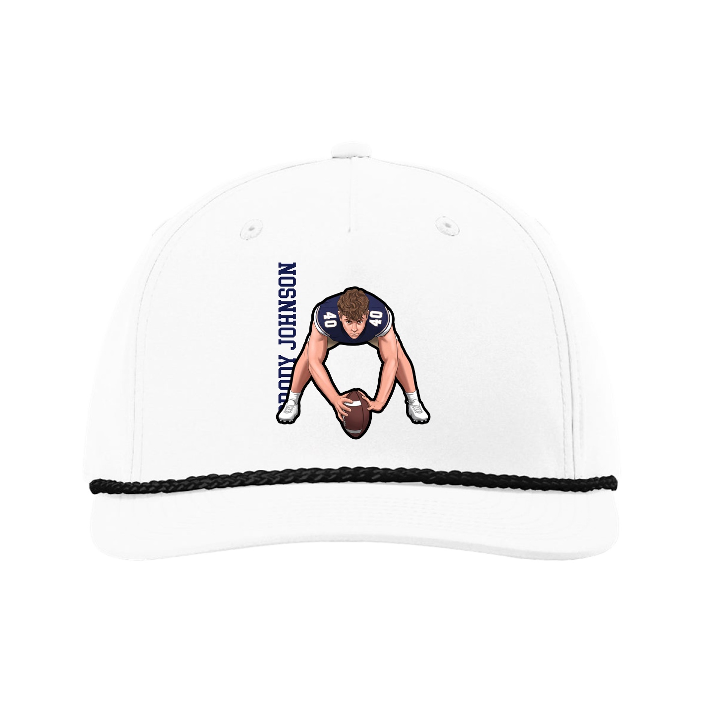 Five-Panel Classic Rope Cap — Name Vertical in White