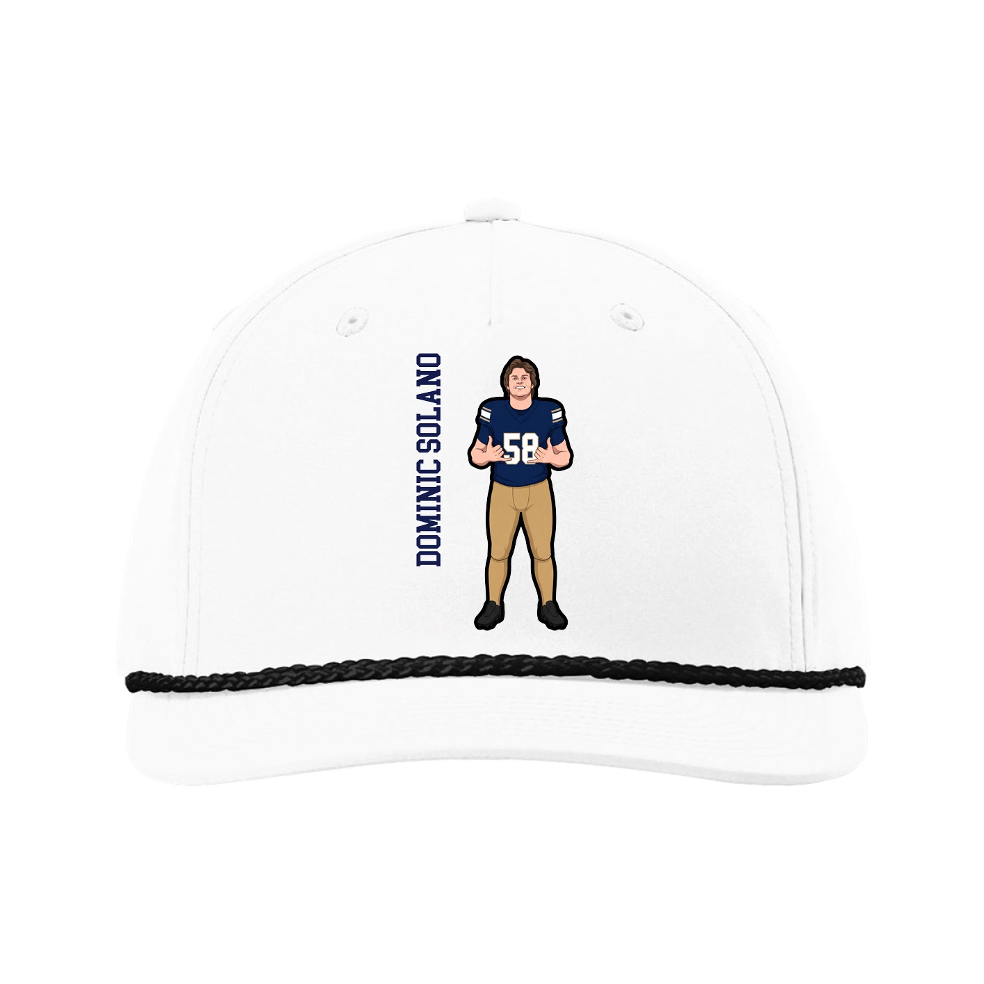 Five-Panel Classic Rope Cap — Name Vertical in White