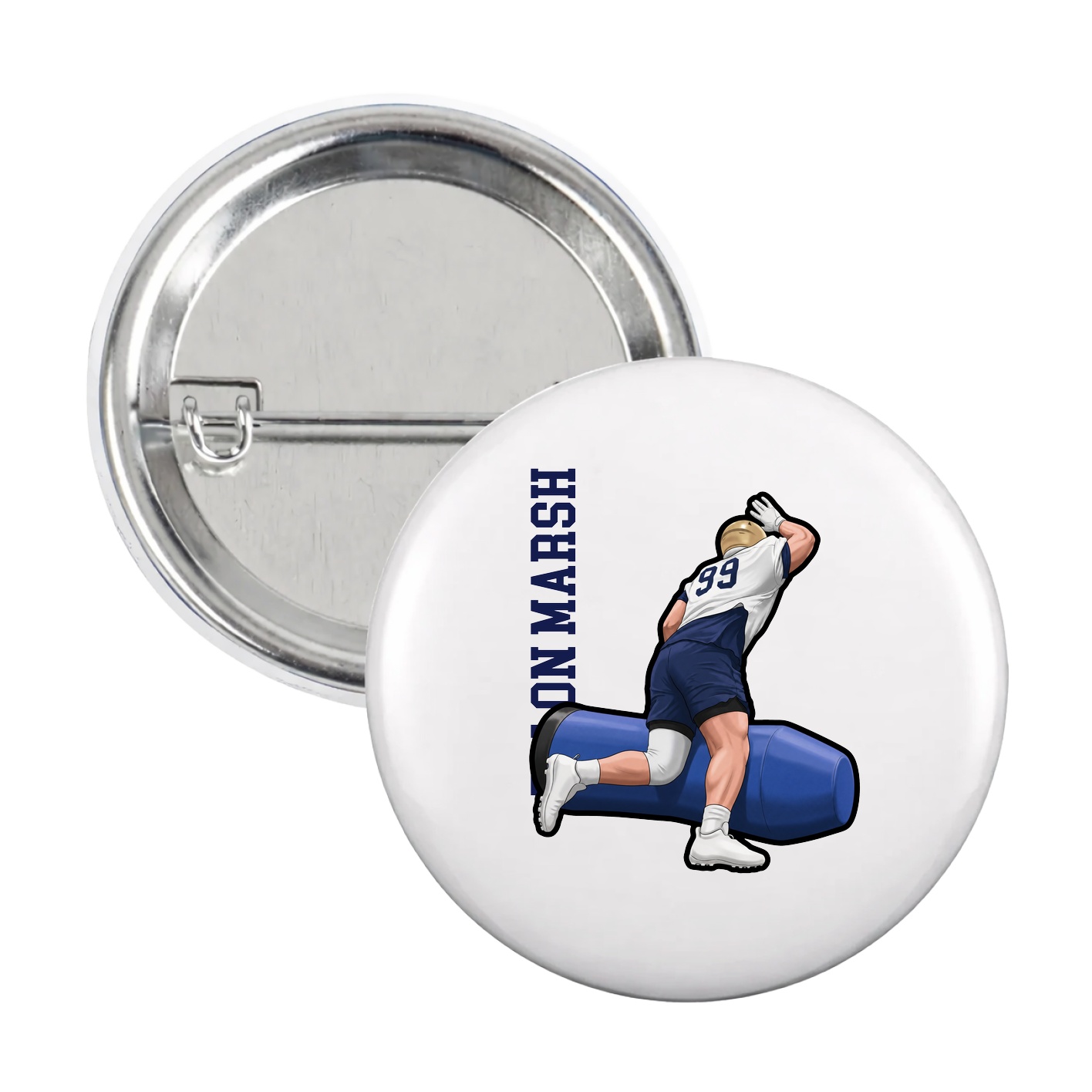 Game Day Button — Name Vertical in White