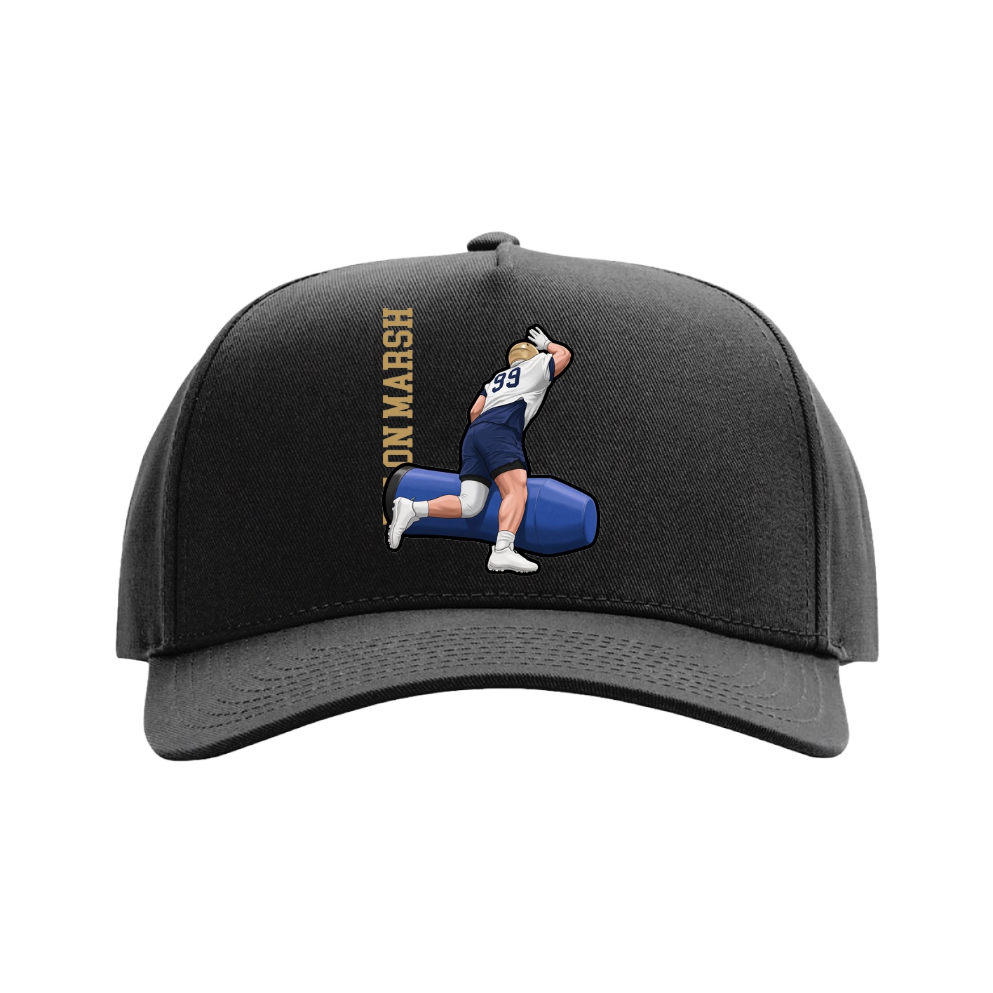 Full Fabric Five-Panel Champ Cap — Name Vertical in Black