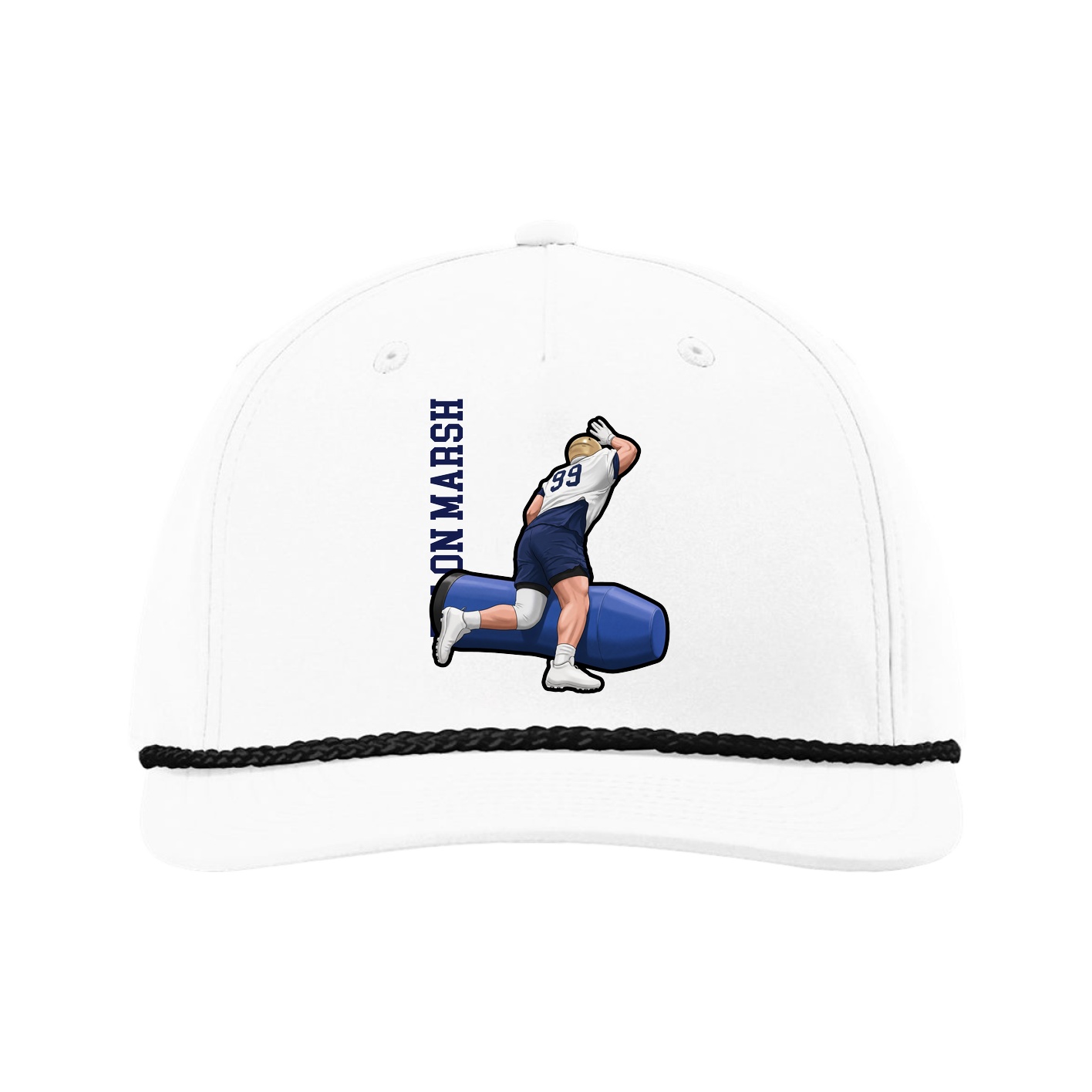 Five-Panel Classic Rope Cap — Name Vertical in White