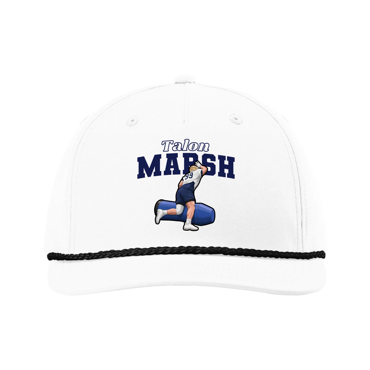 Five-Panel Classic Rope Cap — Name Arch in White