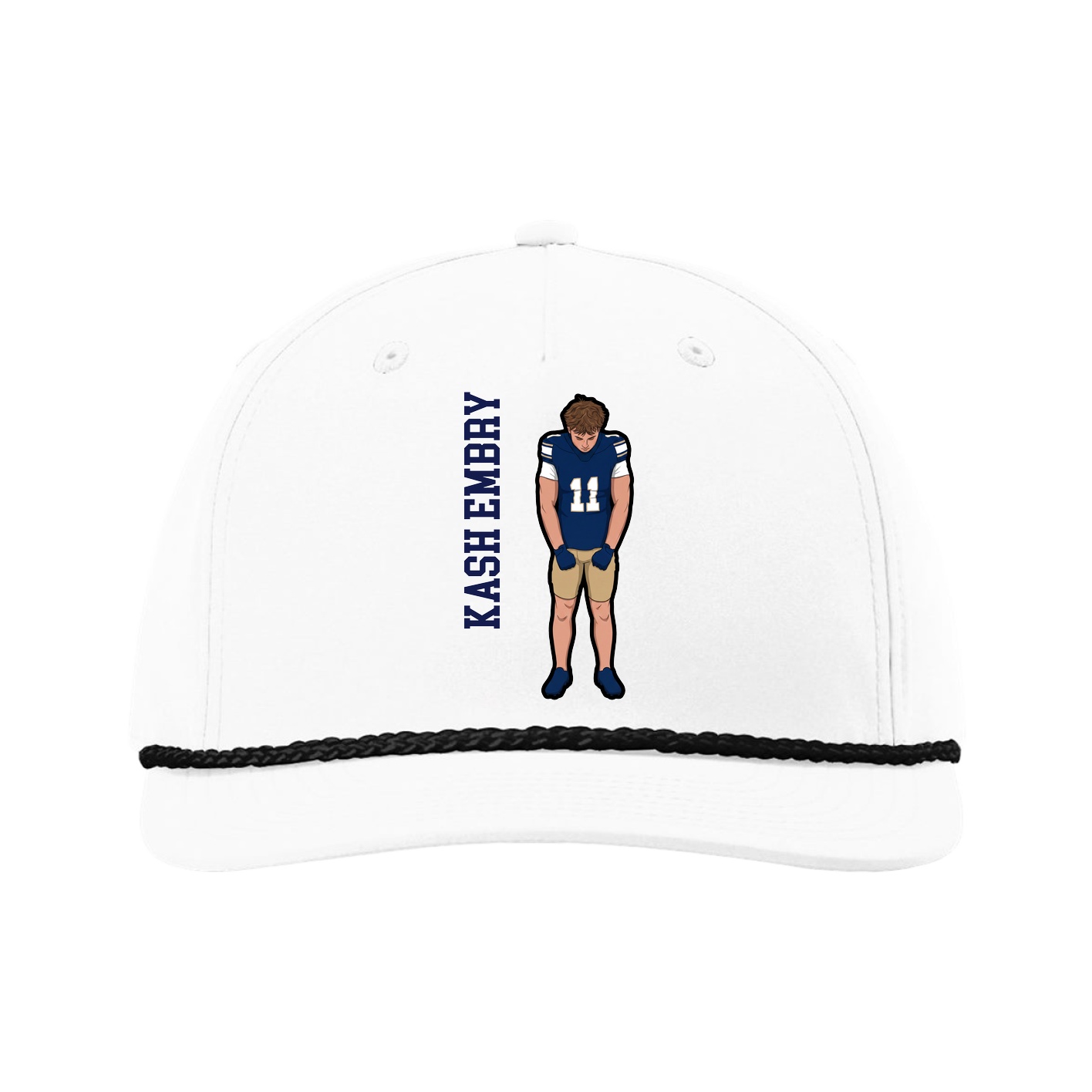 Five-Panel Classic Rope Cap — Name Vertical in White