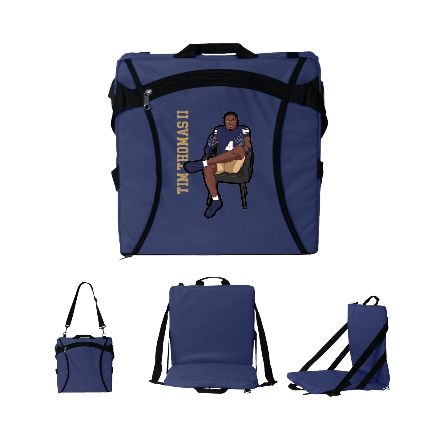 Folding Stadium Seat — Name Vertical in Navy