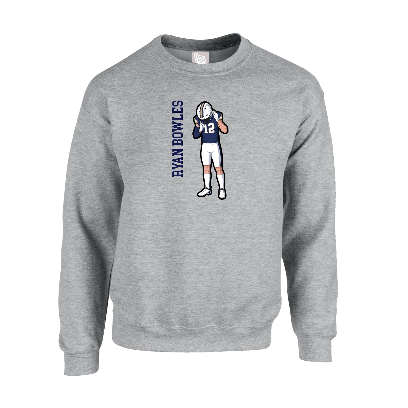 Fleece Crew — Name Vertical in Grey