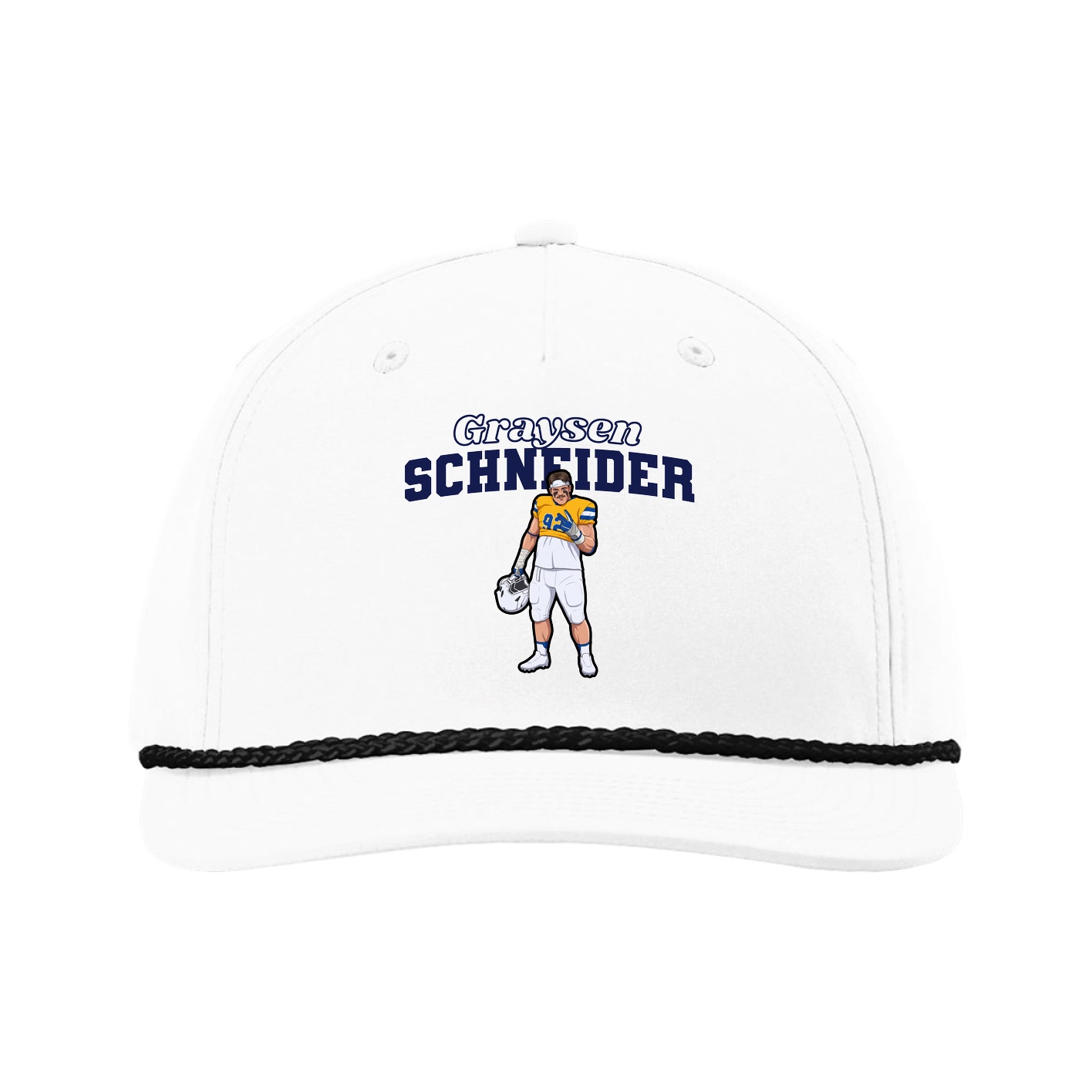 Five-Panel Classic Rope Cap — Name Arch in White